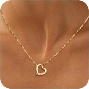 ⚡Necklace for Women Heart Zirconia Necklace 14K Gold Plated Cute Gold Jewelry